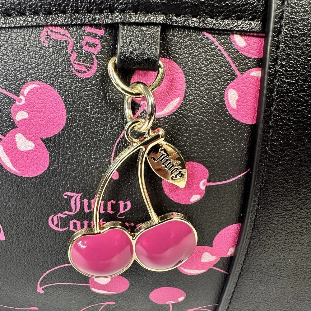 Juicy Couture Cherry Cherries Duffle Bag Black Pink Y2K Charm Boston Bag